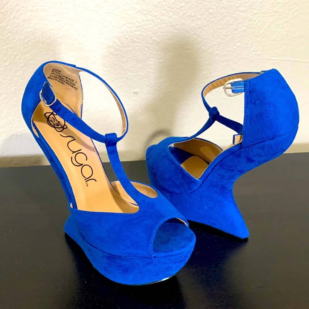 Sugar brand T-strap sandal/wedge heel. Size 7, only worn once